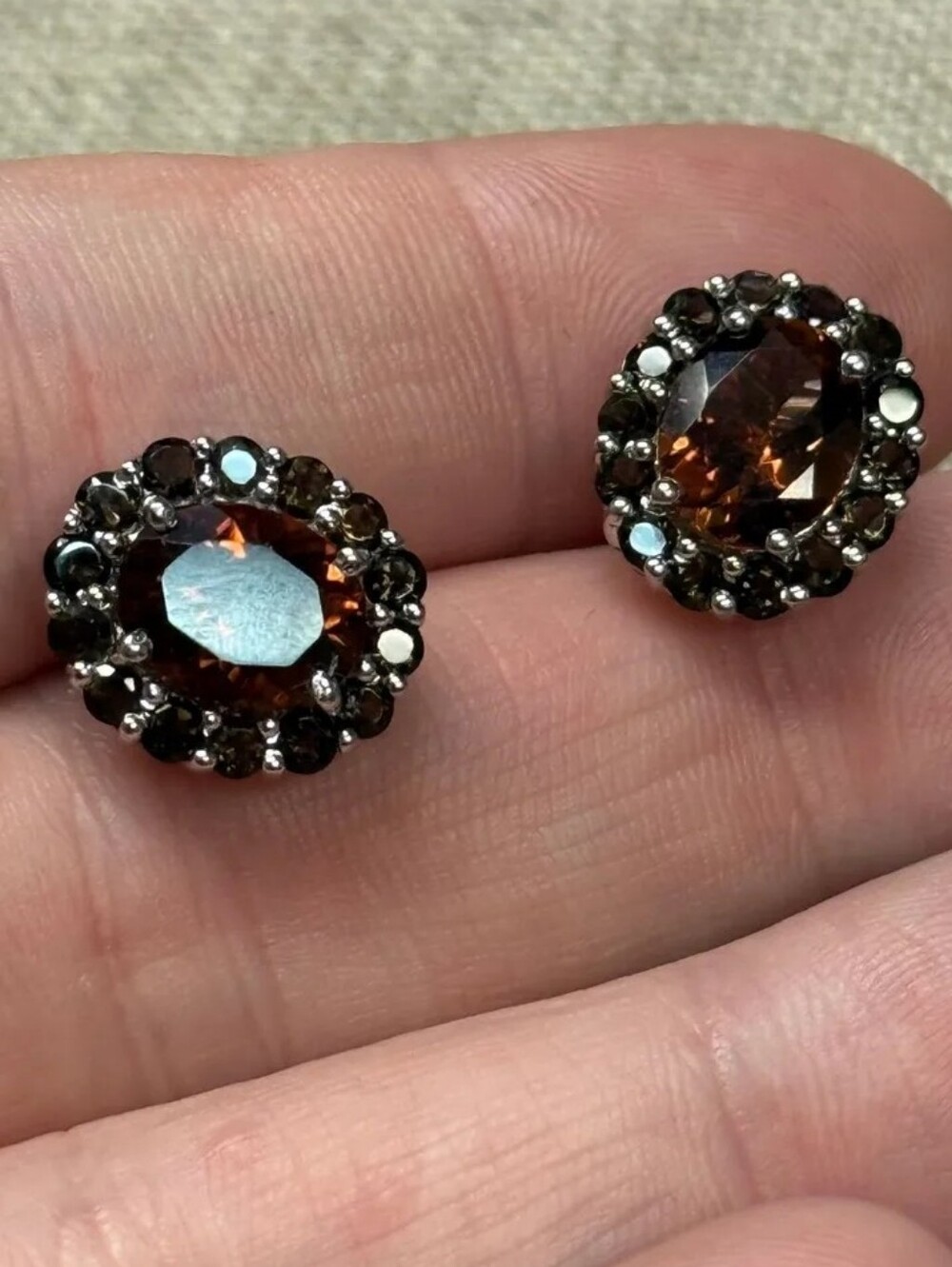 Sterling Silver Mocha Scapolite & Brazilian Smoky Quartz Stud Earrings - Picture 5 of 6